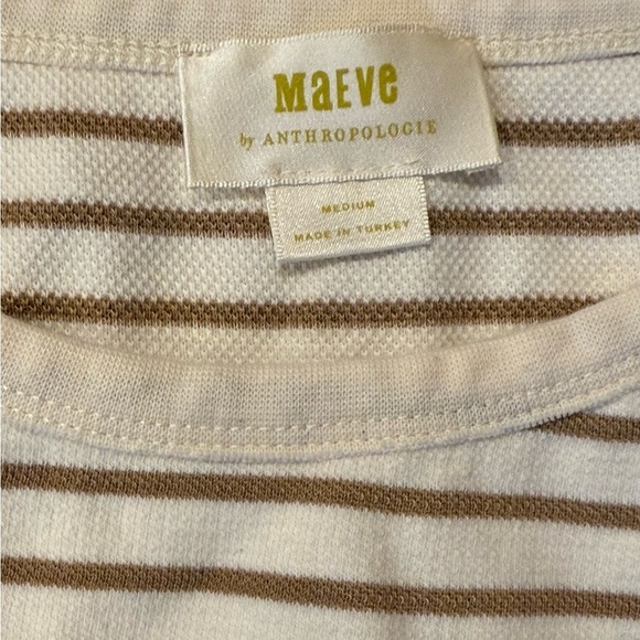 Maeve Button Shoulder Striped Top Cream Tan M Worn Once Detachable Sleeves - Picture 4 of 6